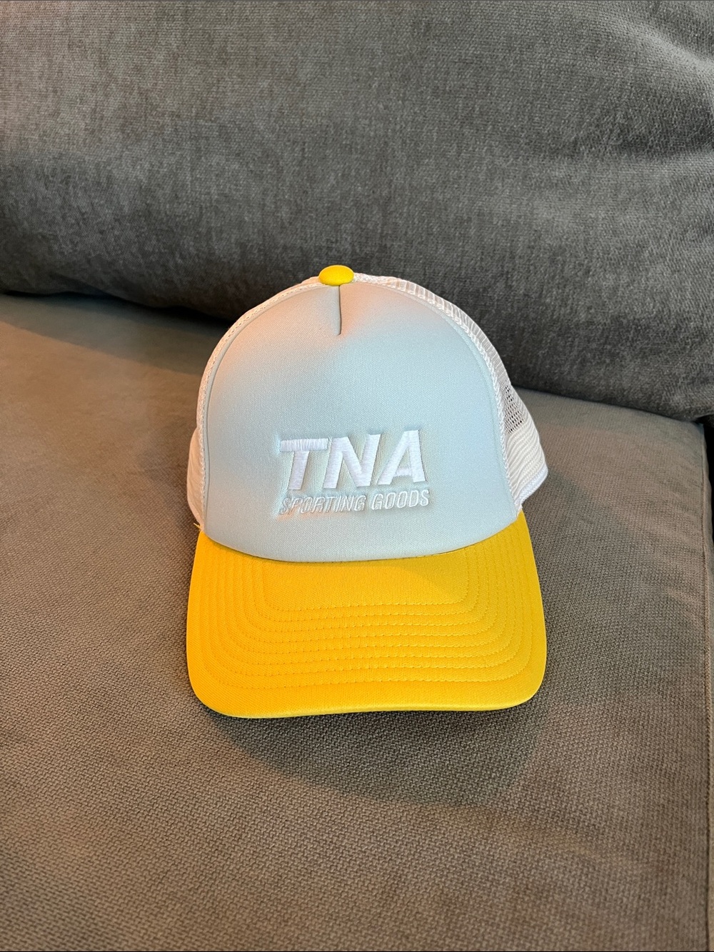 Aritzia TNA Light Blue and Yellow Baseball Trucker Hat